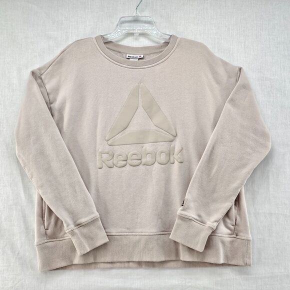 Reebok Women Sweatshirt X-Large XL Taupe Cotton Long Sleeve Regular Fit Pullover - Picture 1 of 9